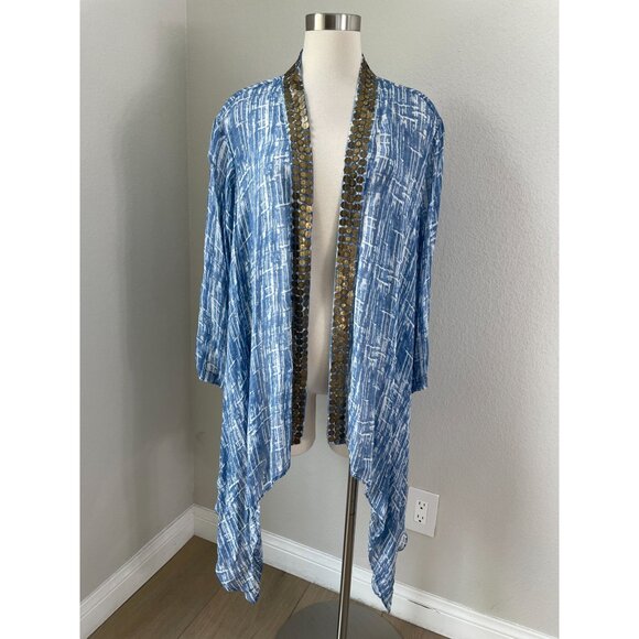 NEW Chicos 4 Womens Plus XXL Bimini Embellished 3/4 Sleeve Open Cardigan Kimono - Picture 1 of 13
